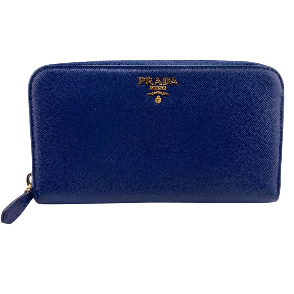 PRADA Long Wallet Purse 1M0506 leather blue Zip Around Safiano Round zip Women