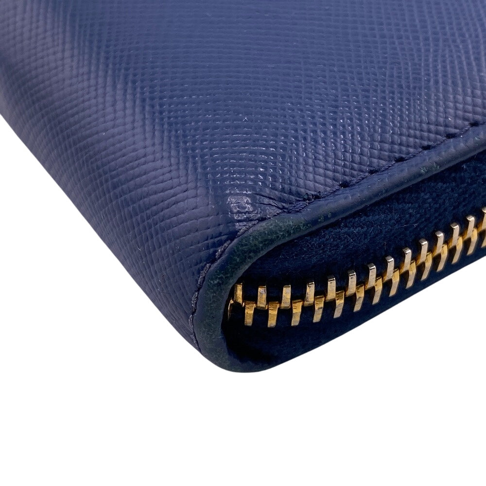 PRADA Long Wallet Purse 1M0506 leather blue Zip Around Safiano Round zip Women