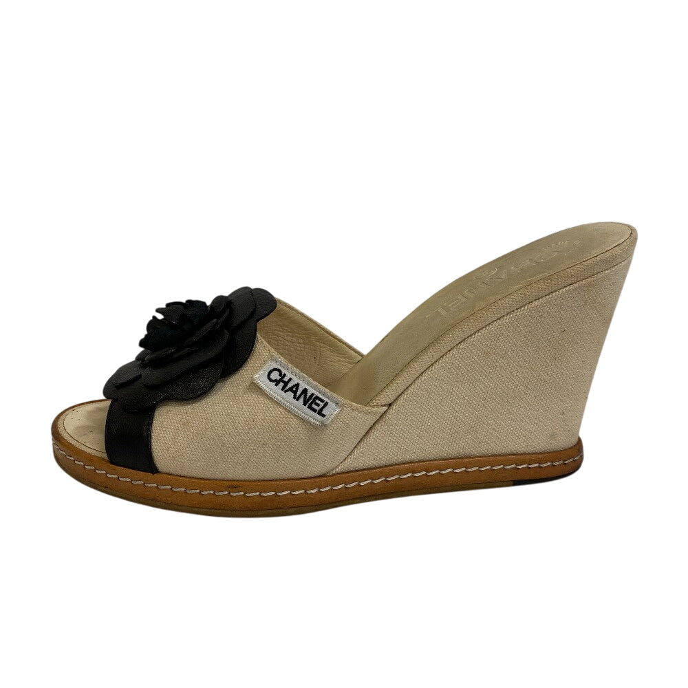 CHANEL Sandals G25948 Canvas, Leather beige Camelia 38 1/2