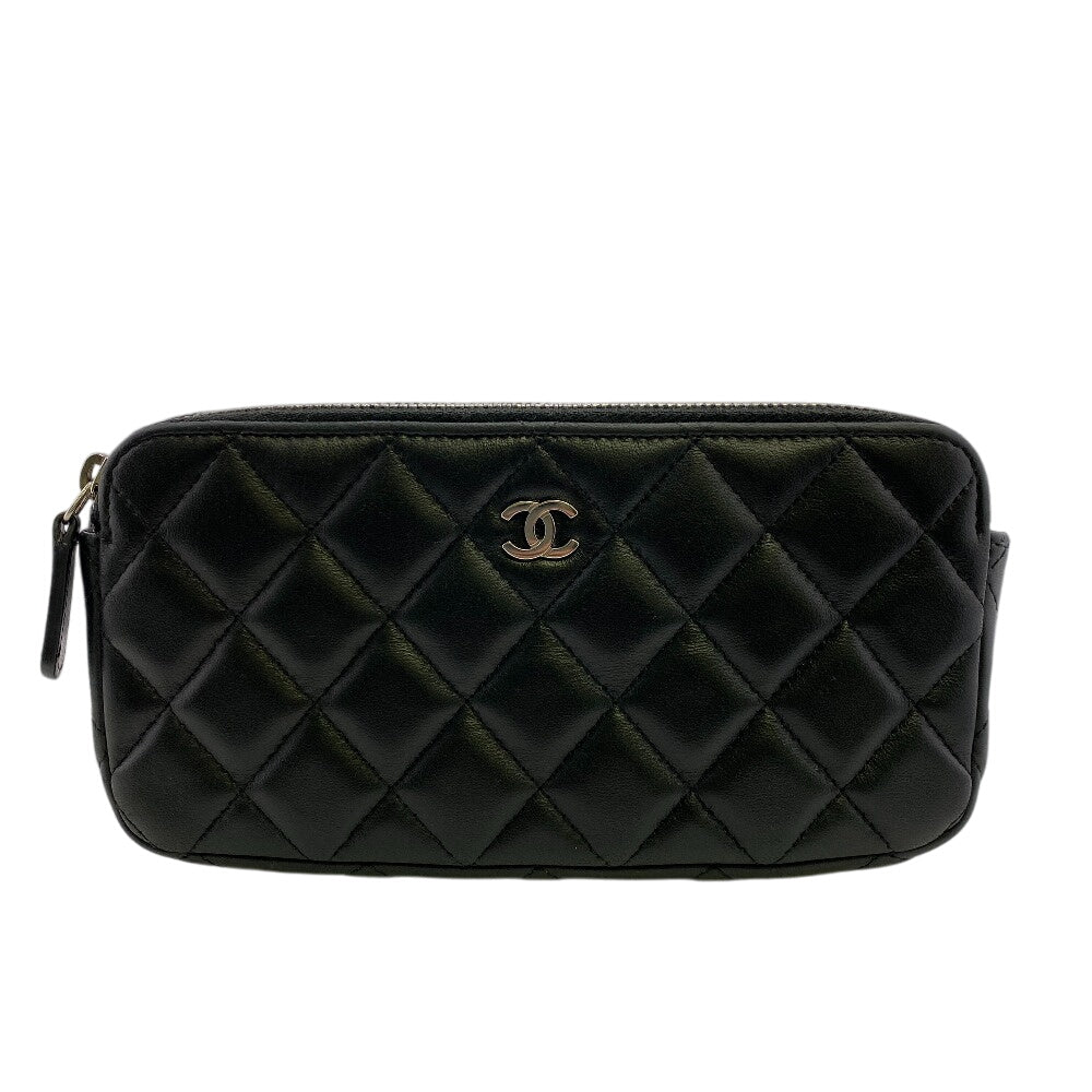 CHANEL Long Wallet Purse lambskin black Matrasse