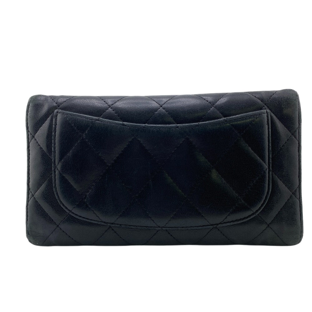 CHANEL Long Wallet Purse leather black Matrasse