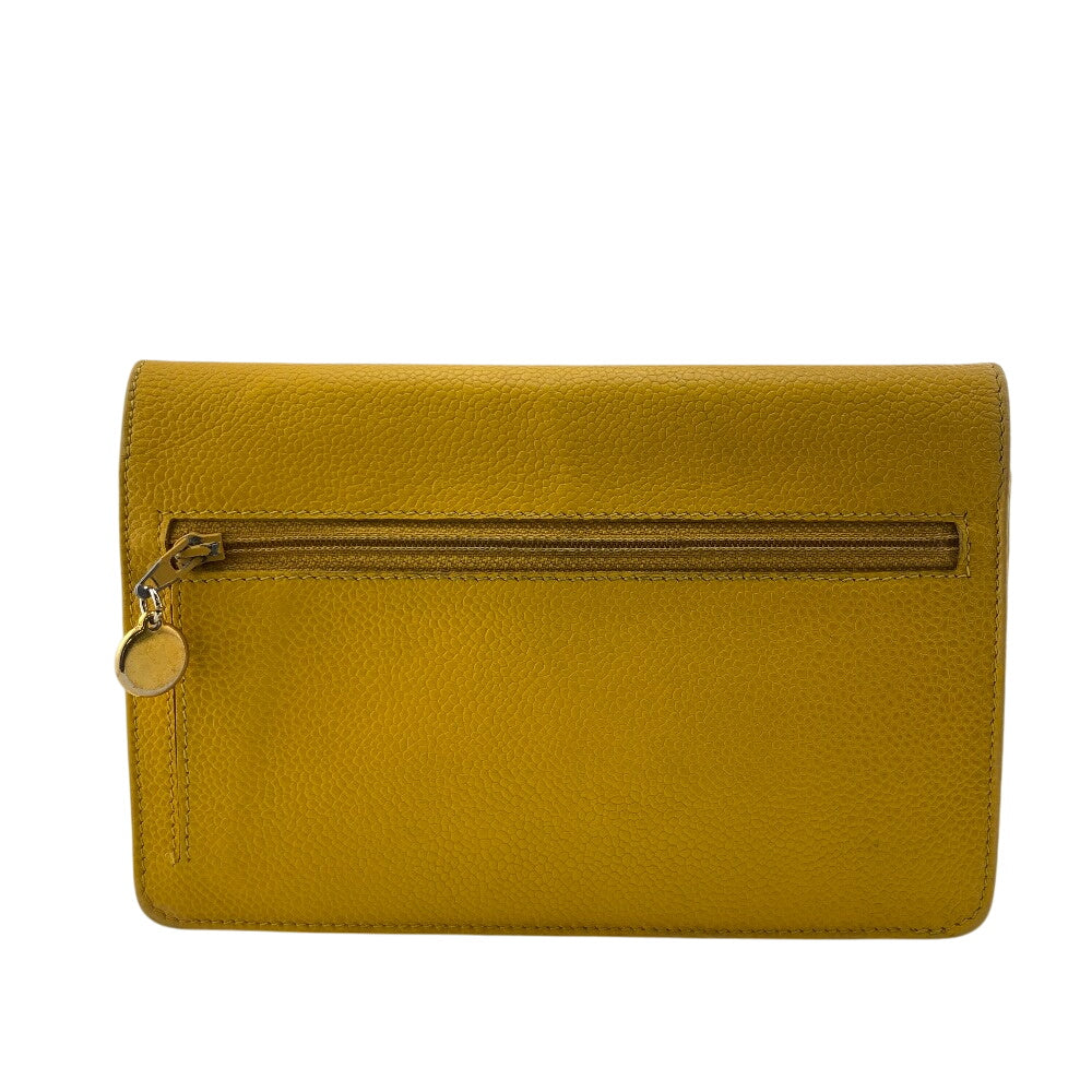 CHANEL Long Wallet Purse Caviar skin yellow COCO Mark