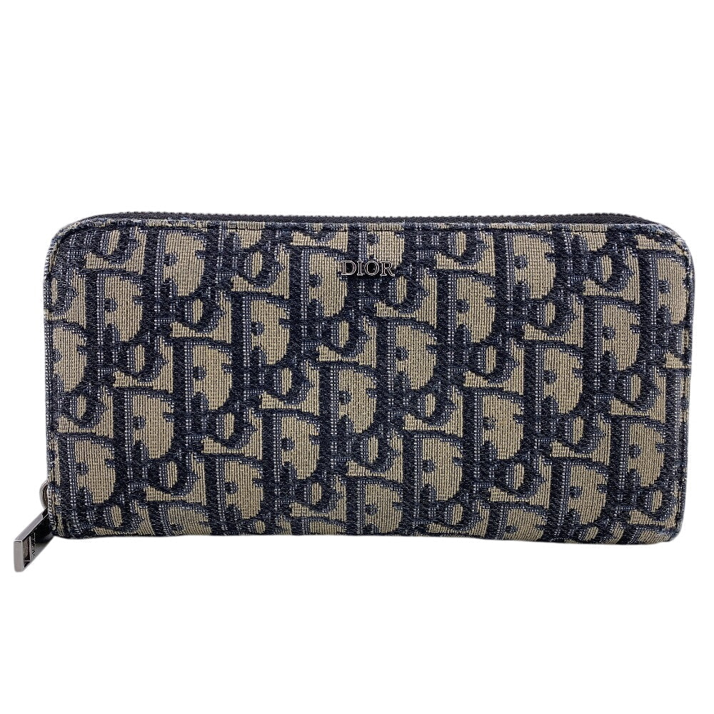 Christian Dior Long Wallet Purse Canvas, Leather Navy Trotter