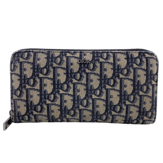 Christian Dior Long Wallet Purse Canvas, Leather Navy Trotter