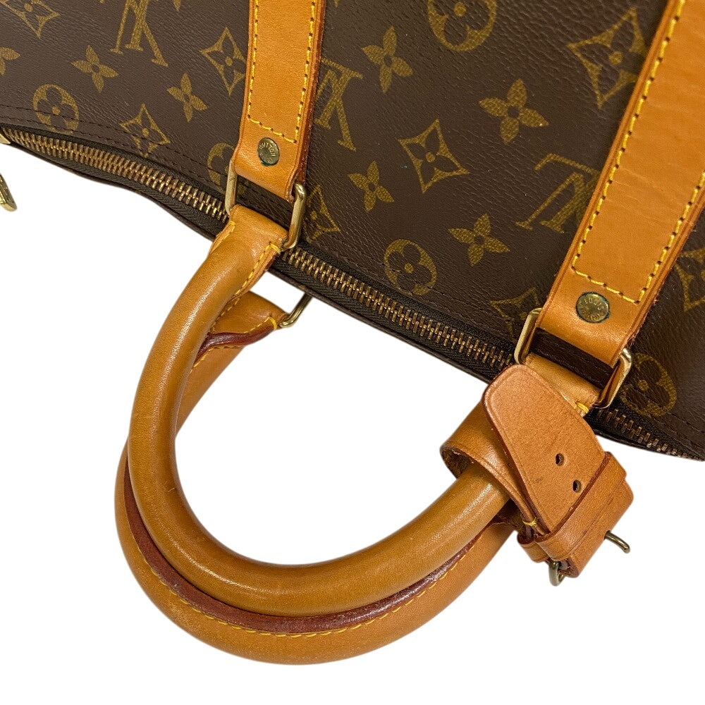 LOUIS VUITTON Boston Duffel bag Leather, Cloth Brown Monogram Keepall 45
