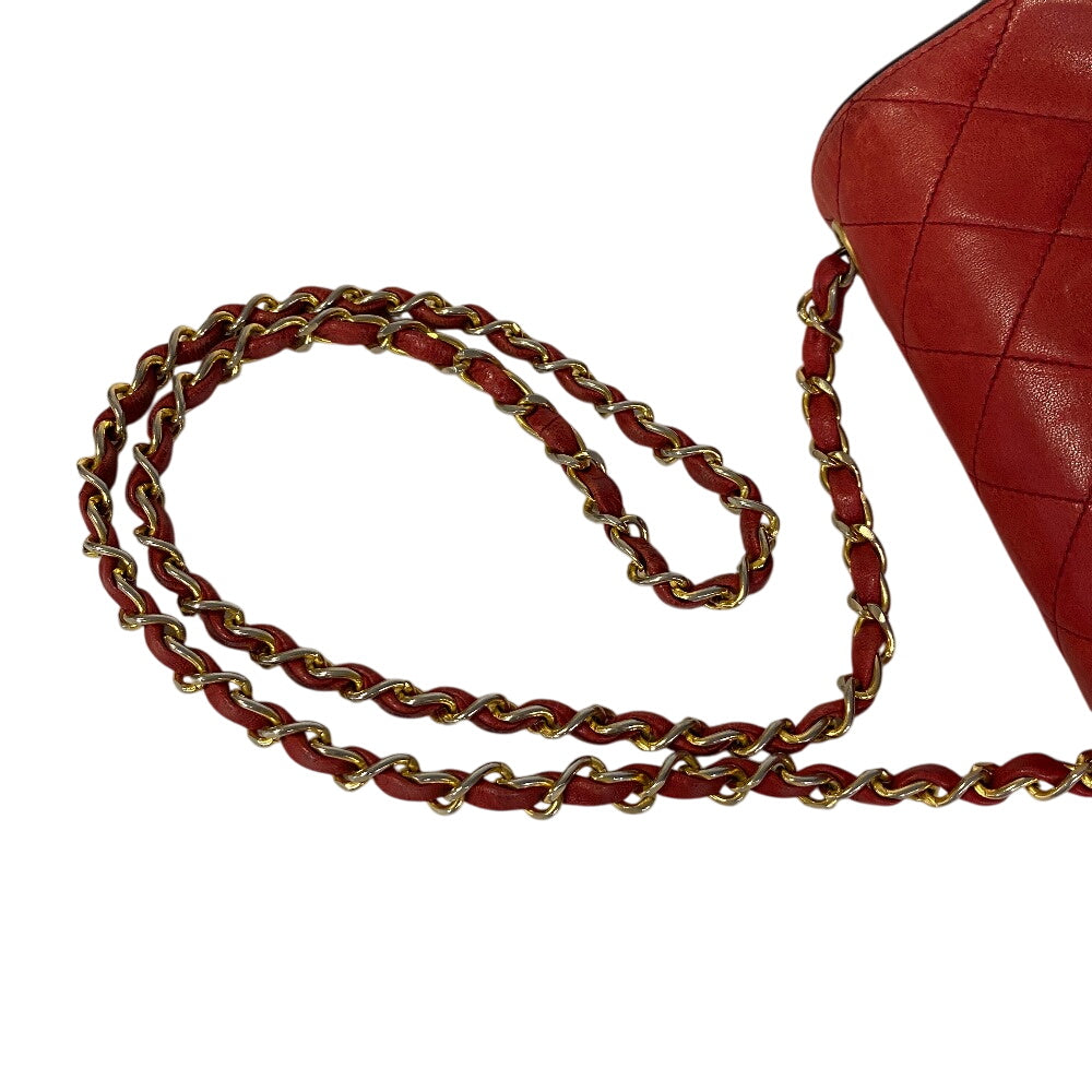 CHANEL Shoulder Bag leather Red lambskin Mini matrasse