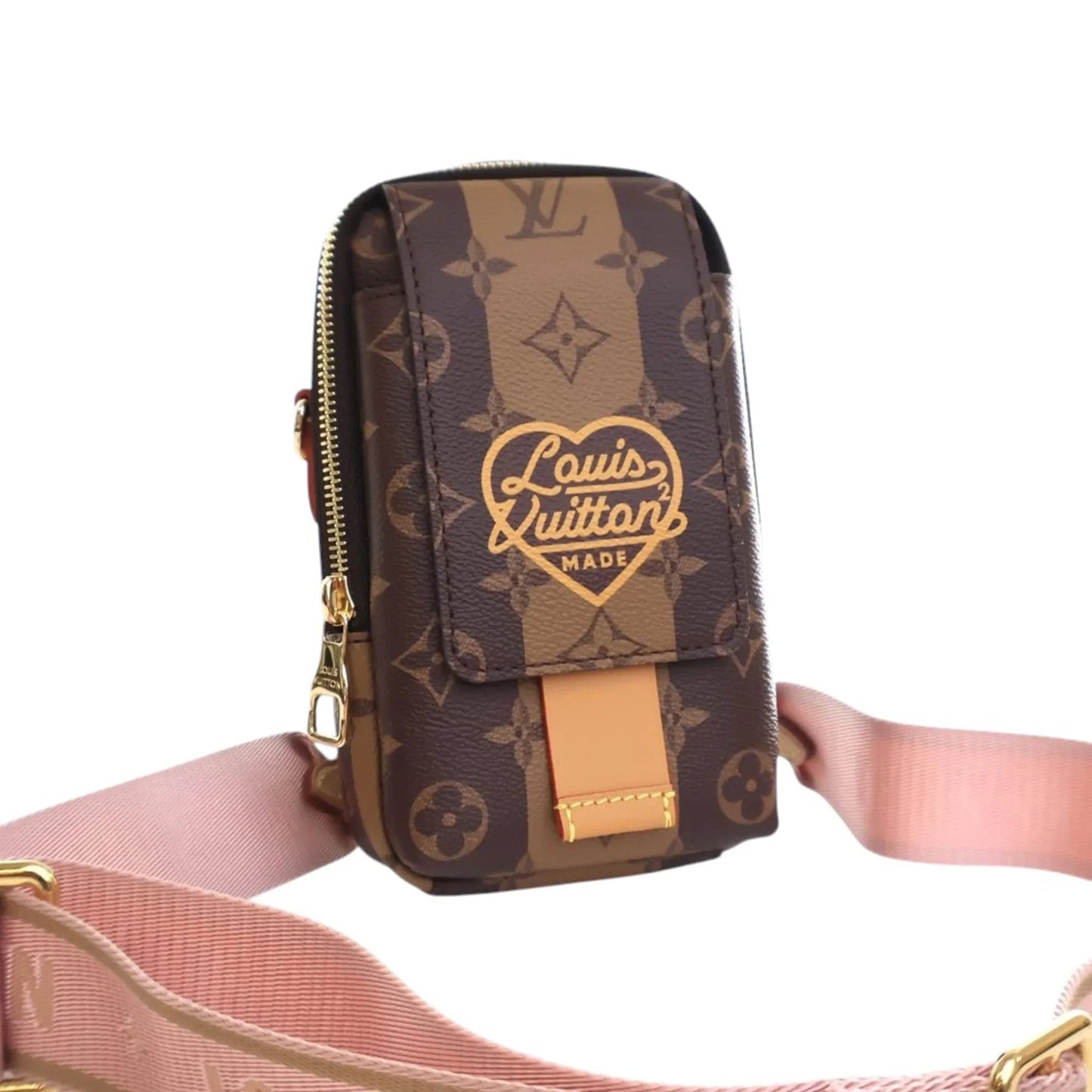 Brown Louis Vuitton Nigo Monogram Reverse Double Phone Pouch Crossbody Bag