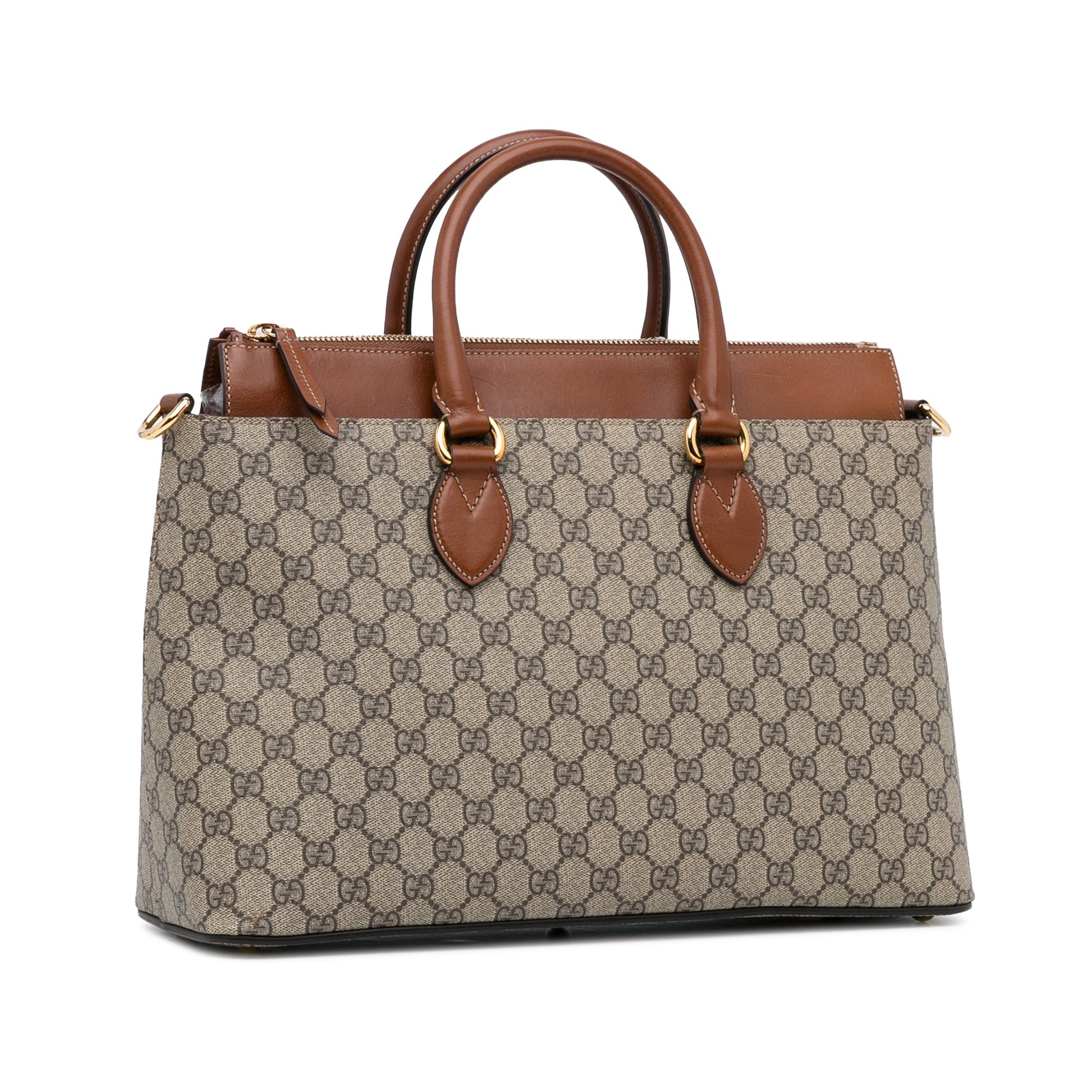 Gucci GG Supreme Brown Leather Canvas Shoulder Bag