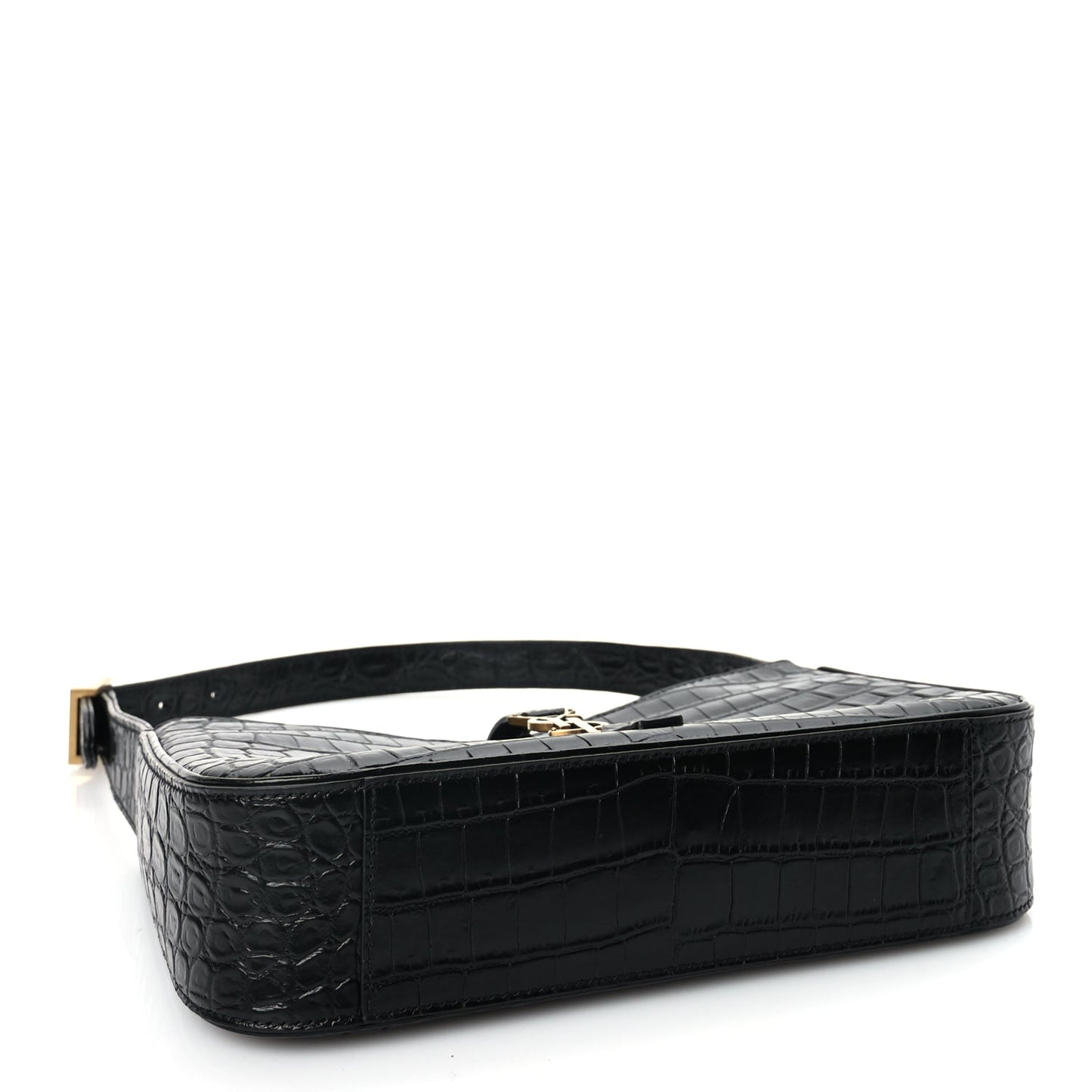 Saint Laurent Calfskin Crocodile Embossed Le 5 A 7 Hobo Black