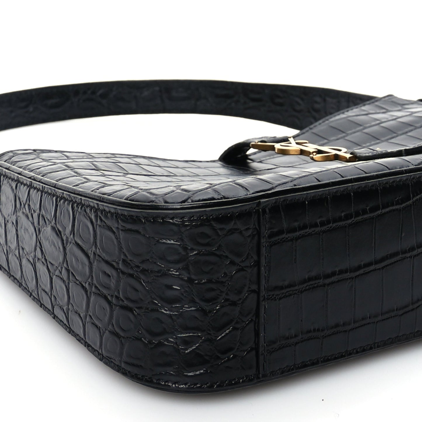 Saint Laurent Calfskin Crocodile Embossed Le 5 A 7 Hobo Black