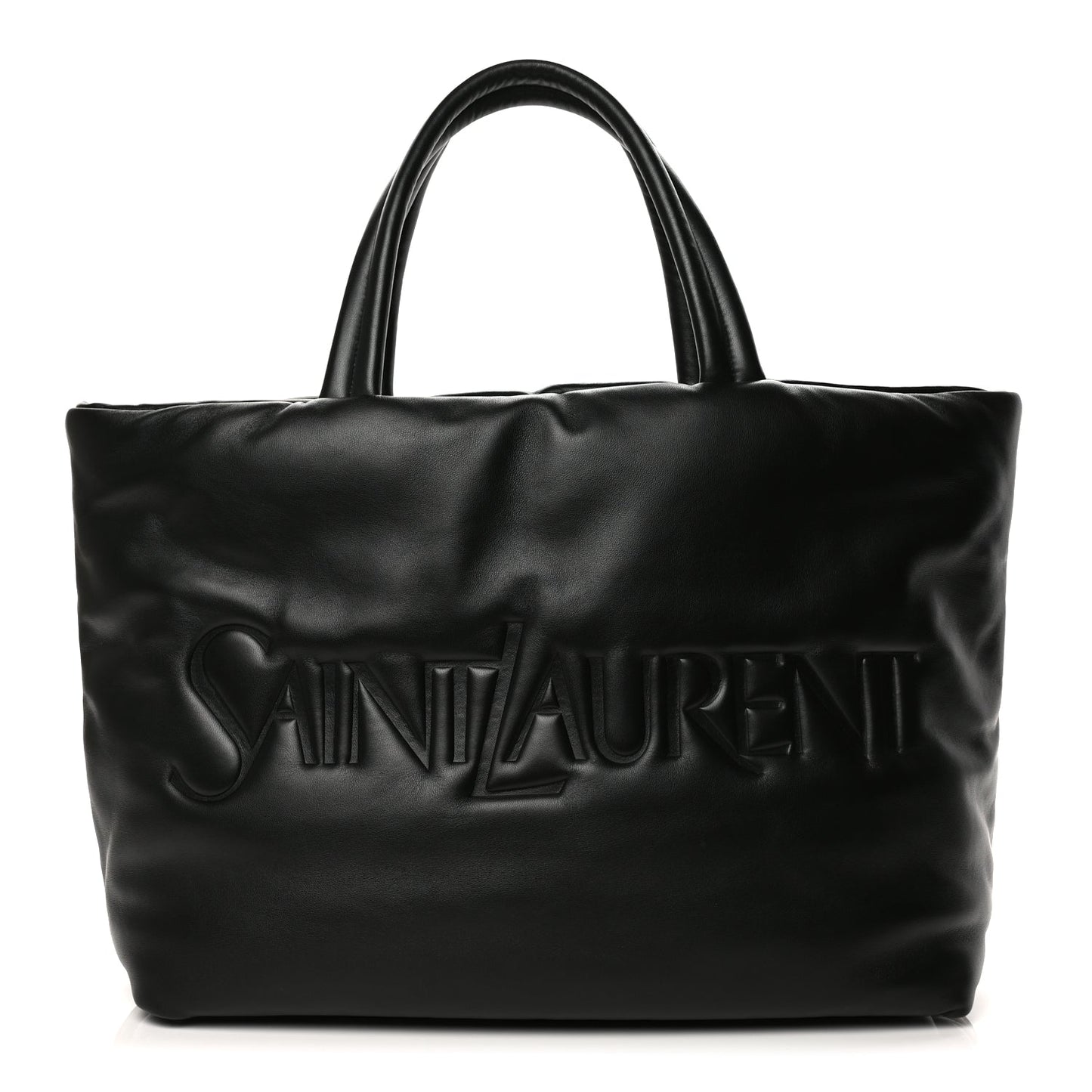 Saint Laurent Lambskin Wide Puffer Tote Black Black