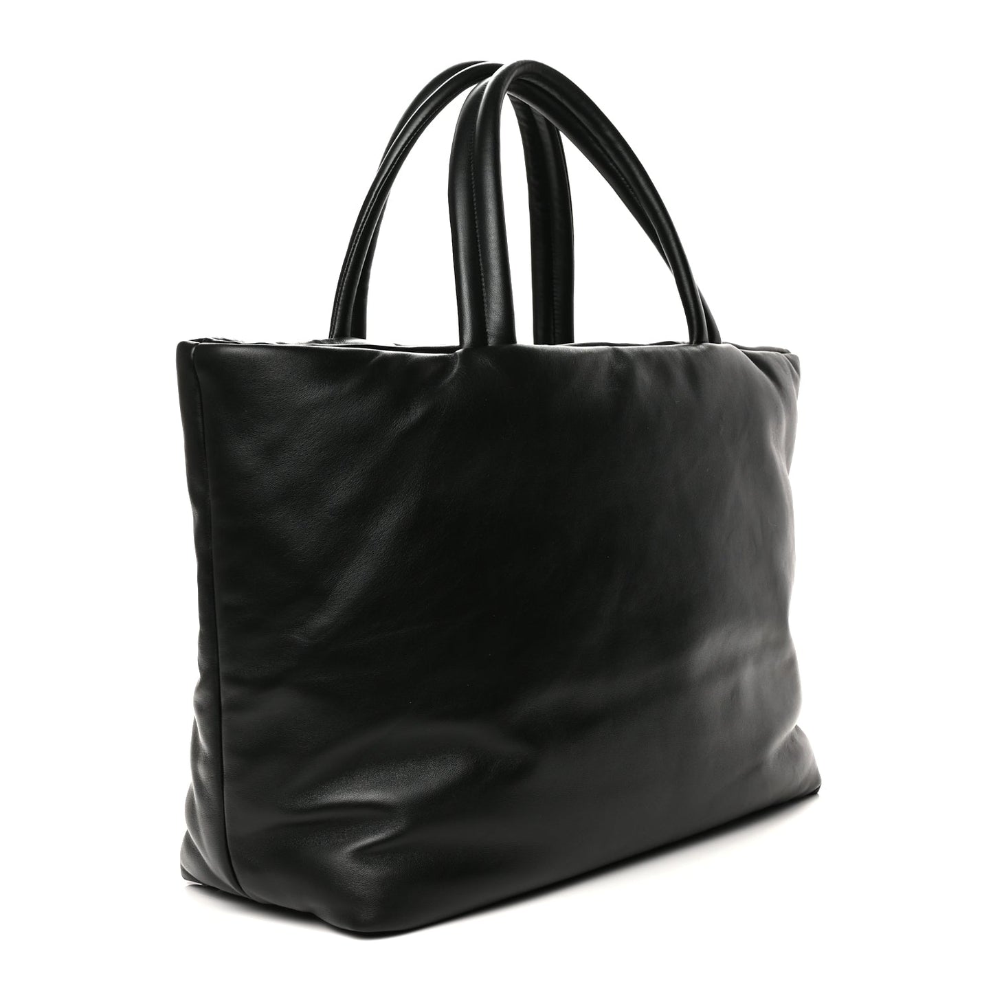 Saint Laurent Lambskin Wide Puffer Tote Black Black