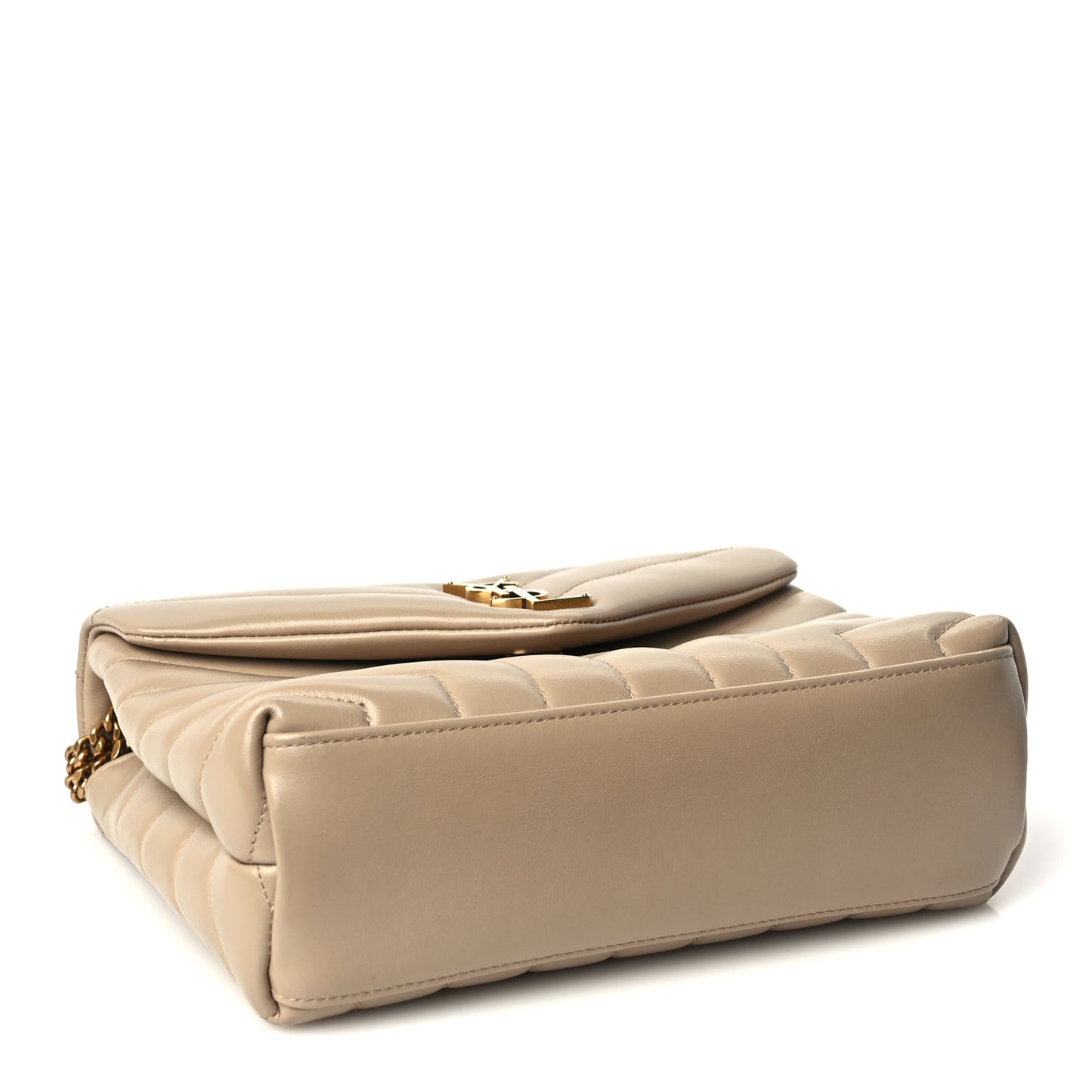Saint Laurent Calfskin Y Quilted Monogram Small Loulou Chain Satchel Dark Beige