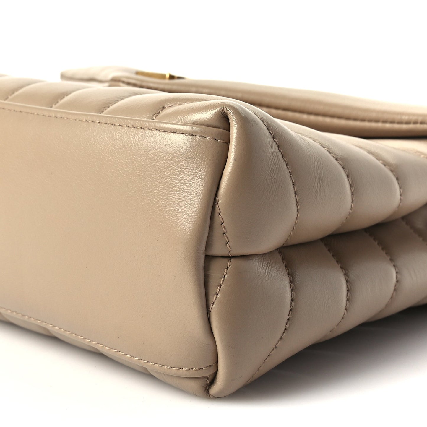 Saint Laurent Calfskin Y Quilted Monogram Small Loulou Chain Satchel Dark Beige