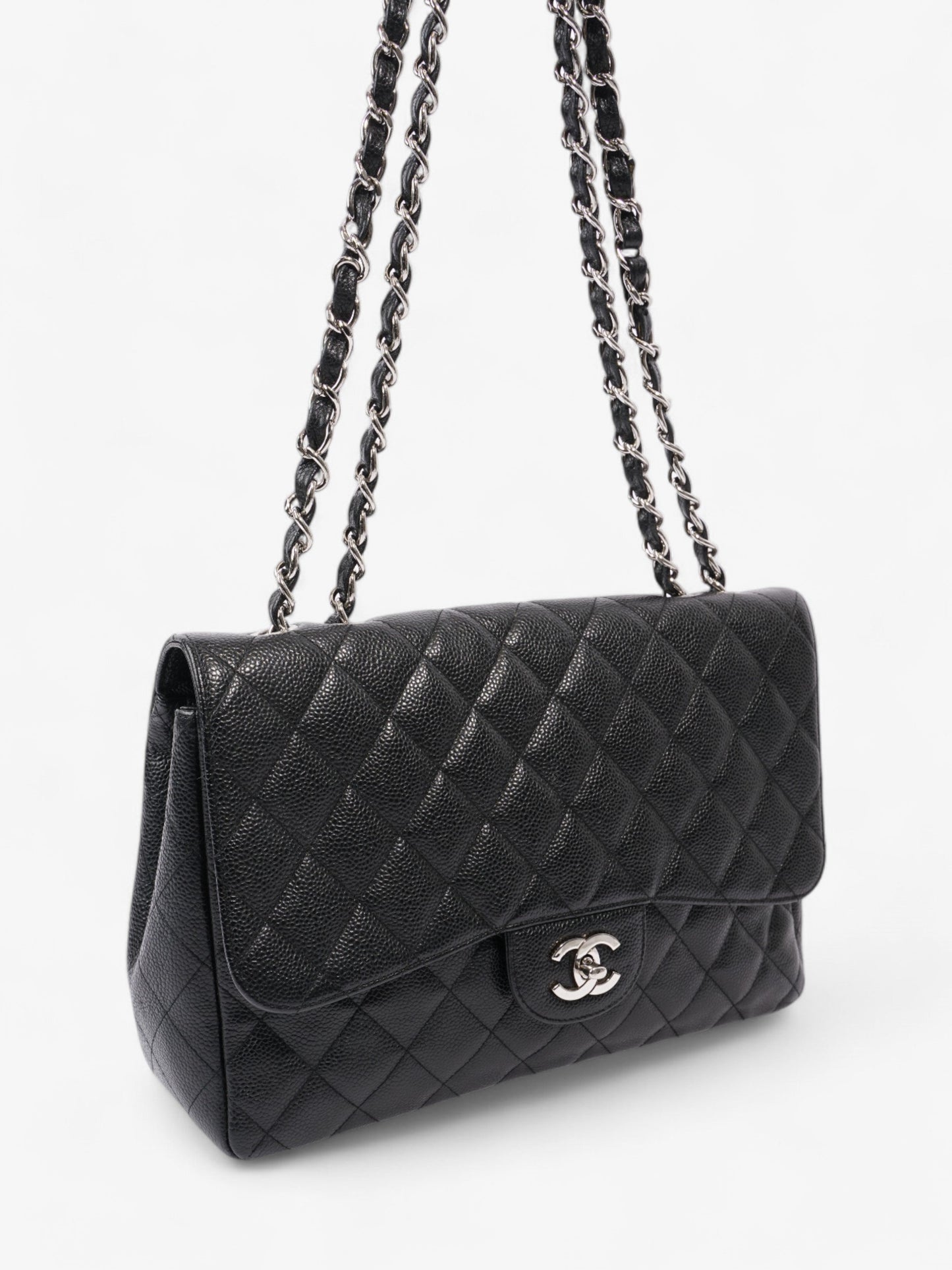Chanel Classic Single Flap Black Caviar Leather Jumbo