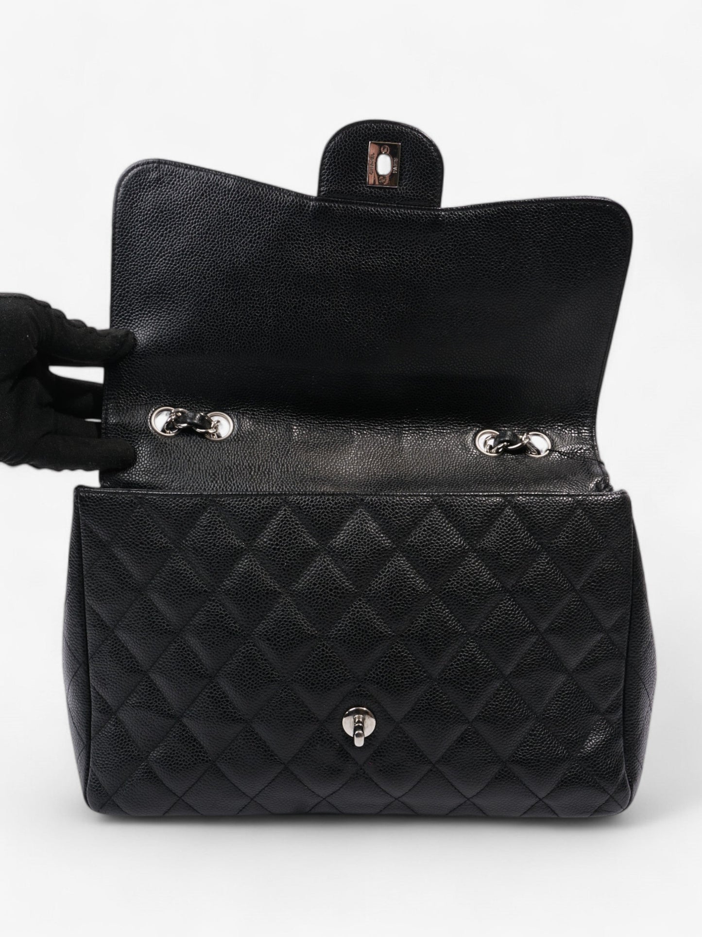 Chanel Classic Single Flap Black Caviar Leather Jumbo