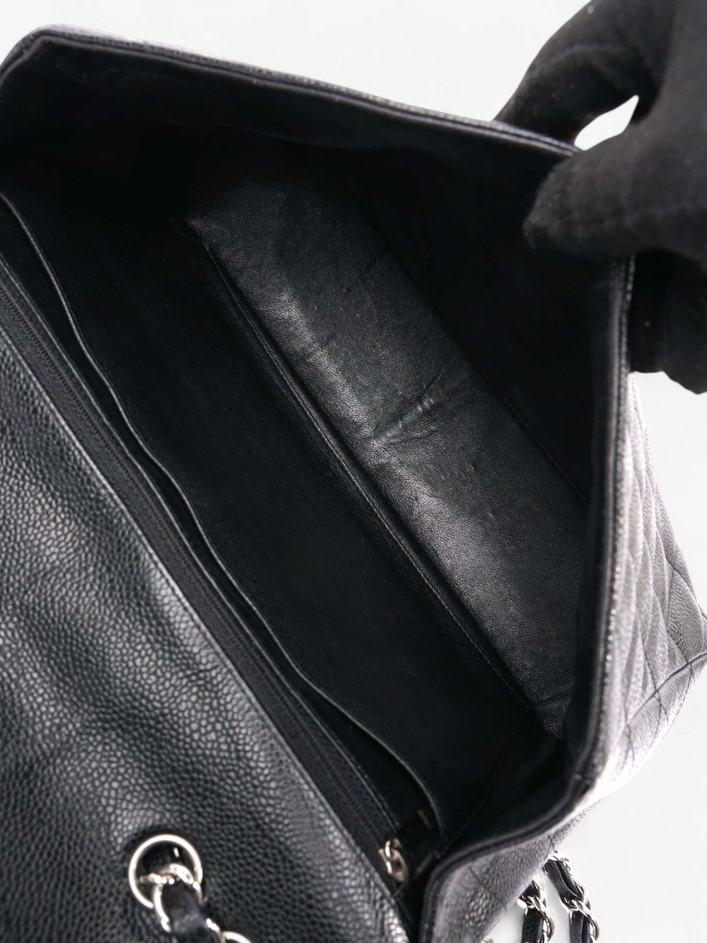 Chanel Classic Single Flap Black Caviar Leather Jumbo