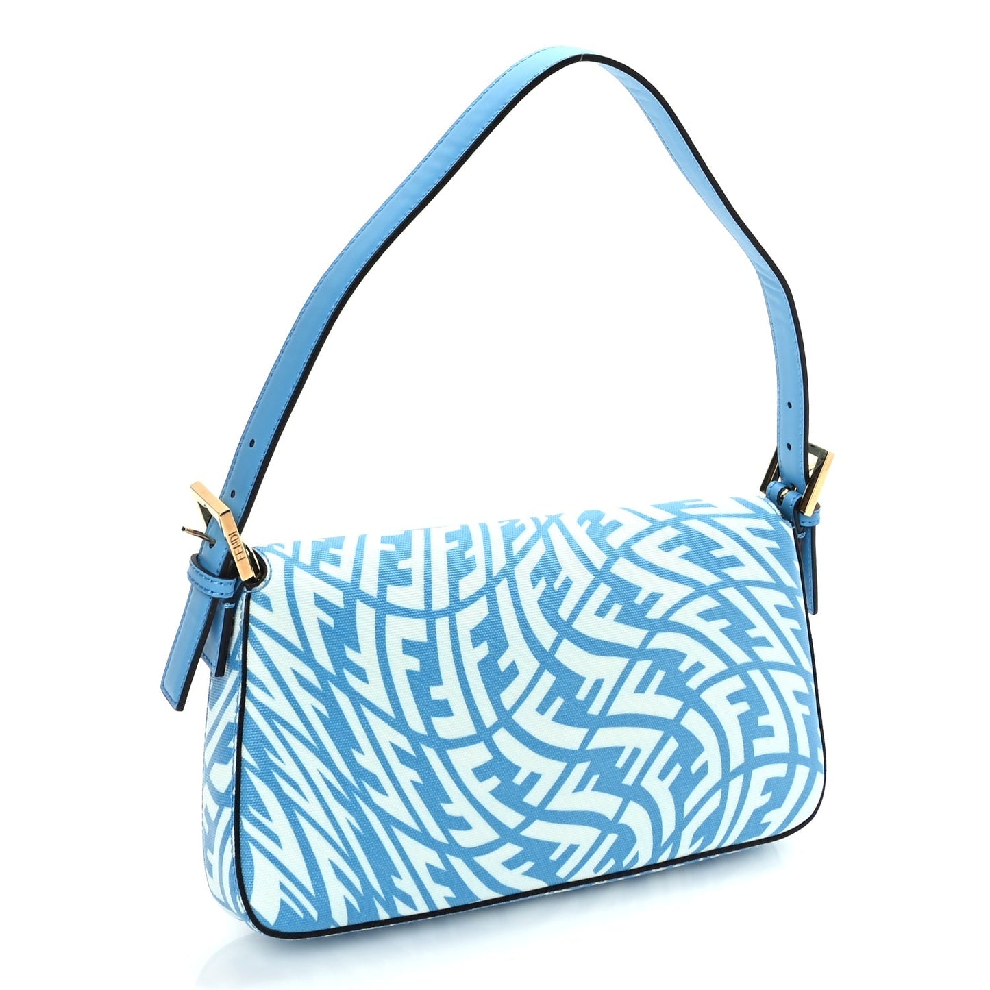 Fendi X SARAH COLEMAN Glazed Canvas Vitello King FF Vertigo Baguette 1997  Cyber Blue White