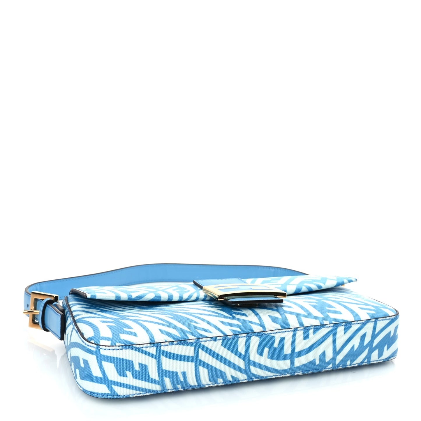 Fendi X SARAH COLEMAN Glazed Canvas Vitello King FF Vertigo Baguette 1997  Cyber Blue White