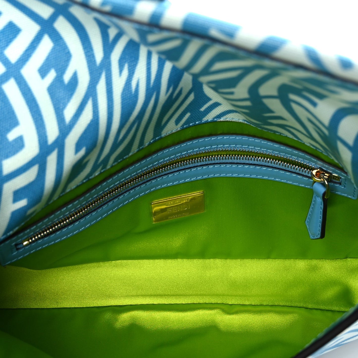 Fendi X SARAH COLEMAN Glazed Canvas Vitello King FF Vertigo Baguette 1997  Cyber Blue White