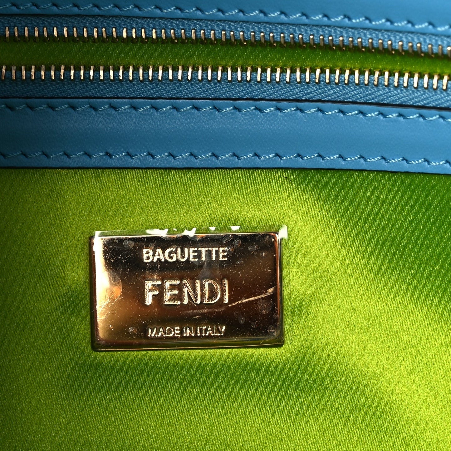 Fendi X SARAH COLEMAN Glazed Canvas Vitello King FF Vertigo Baguette 1997  Cyber Blue White