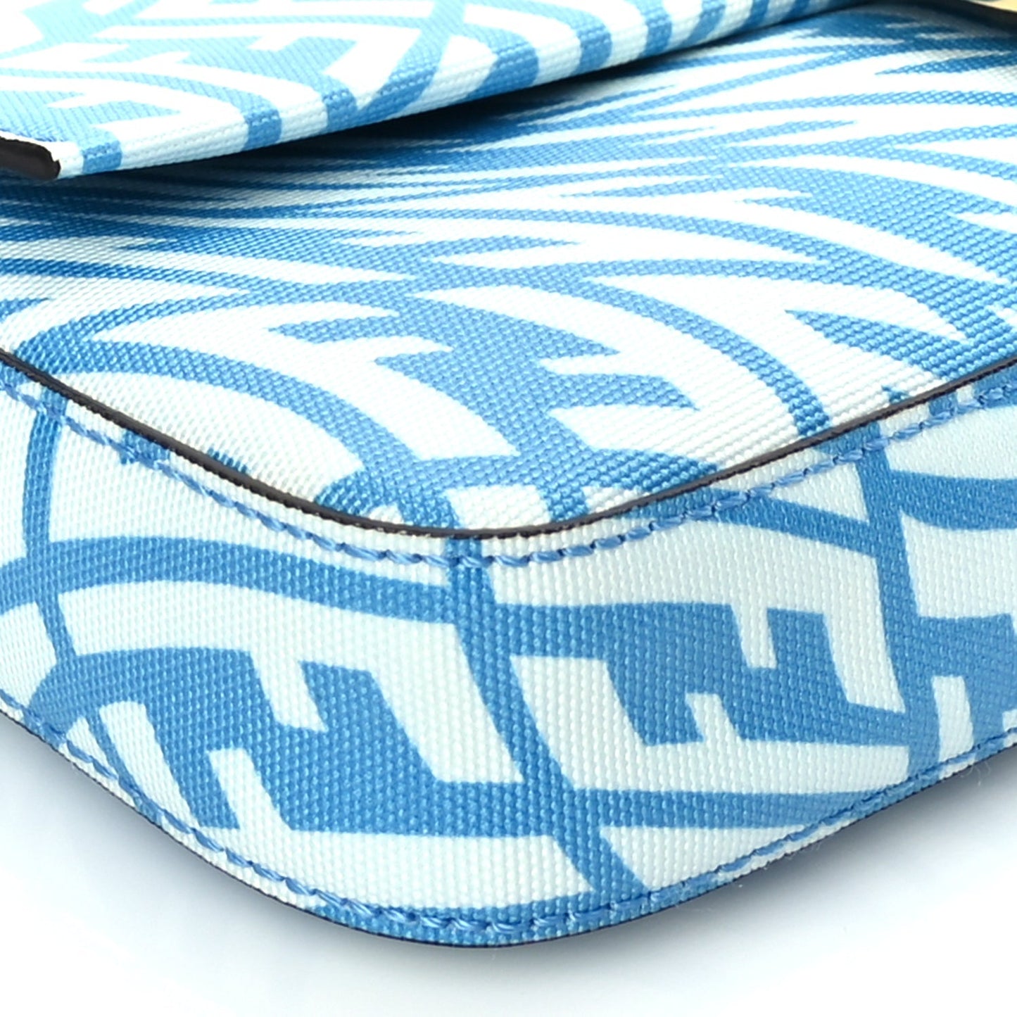 Fendi X SARAH COLEMAN Glazed Canvas Vitello King FF Vertigo Baguette 1997  Cyber Blue White