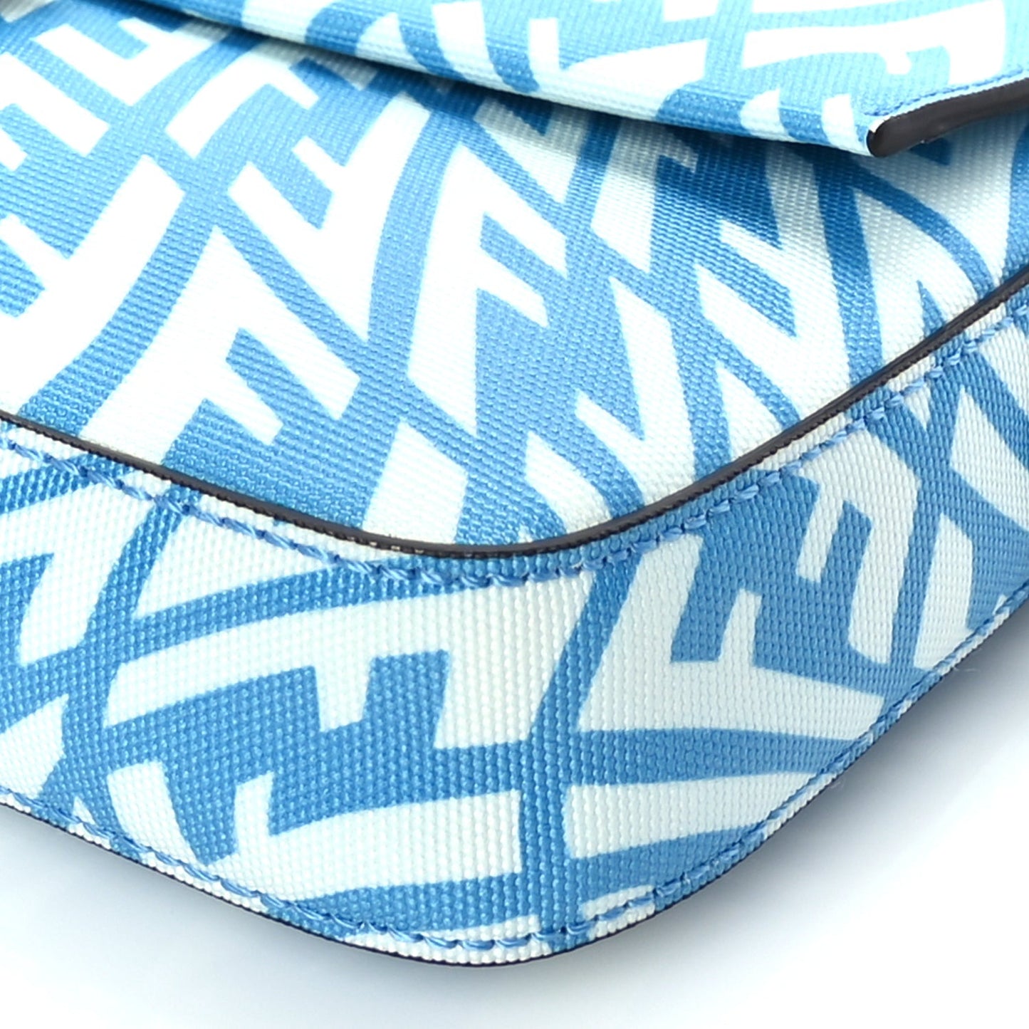 Fendi X SARAH COLEMAN Glazed Canvas Vitello King FF Vertigo Baguette 1997  Cyber Blue White
