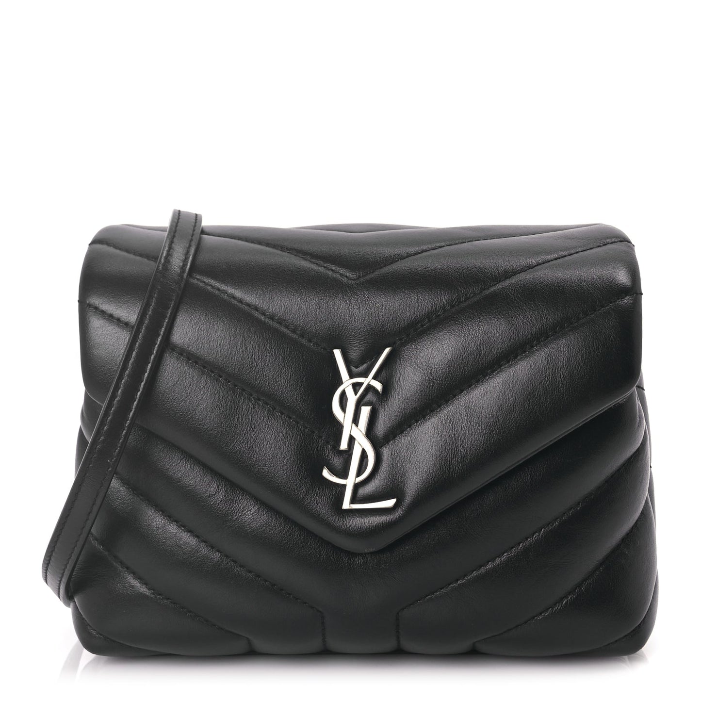 Saint Laurent Calfskin Y Quilted Monogram Toy Loulou Crossbody Bag Black