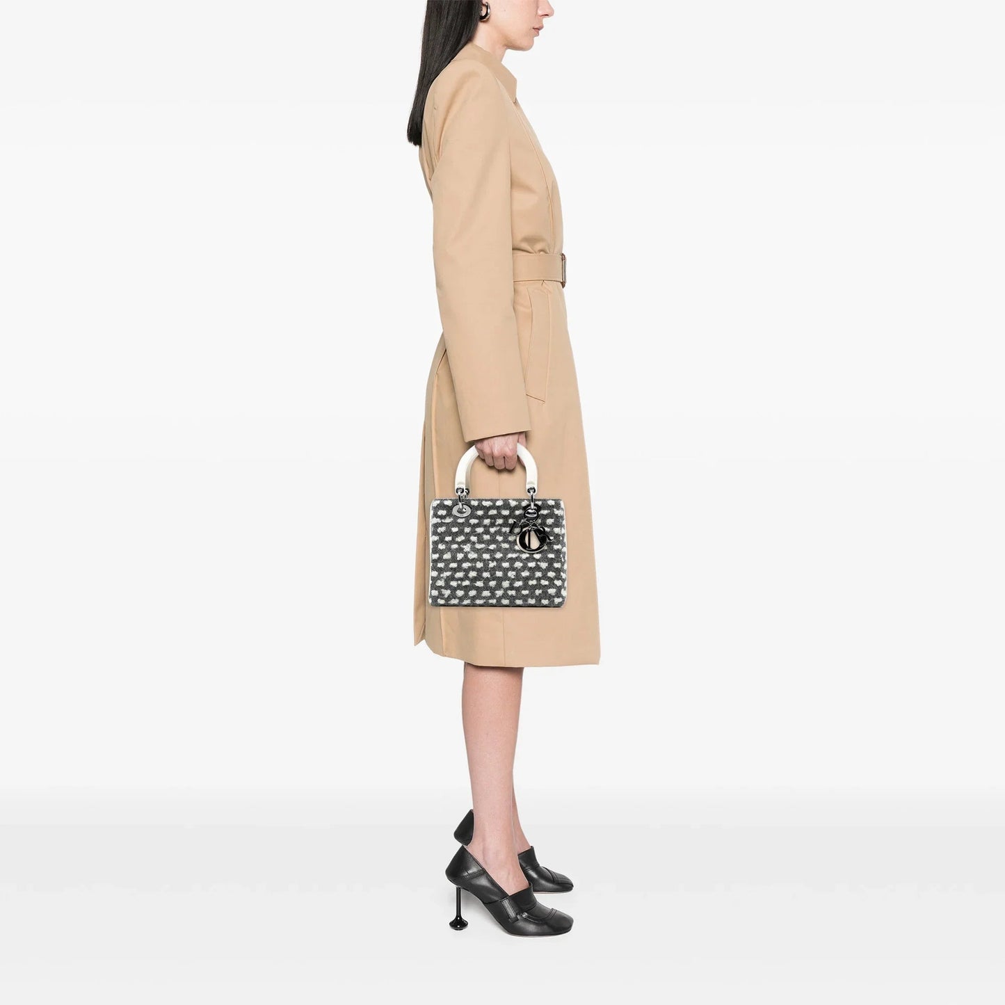 Gray Dior Medium Tweed Lady Dior Satchel