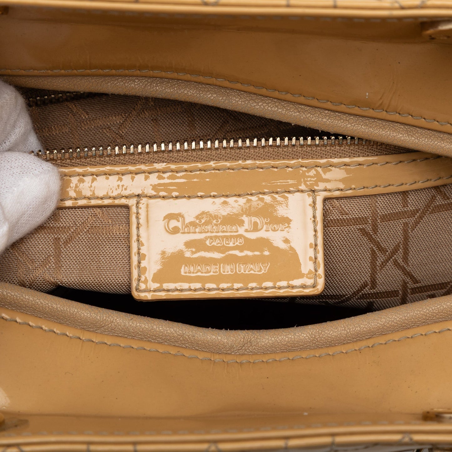 Brown Dior Large Patent Cannage Lady Dior Satchel