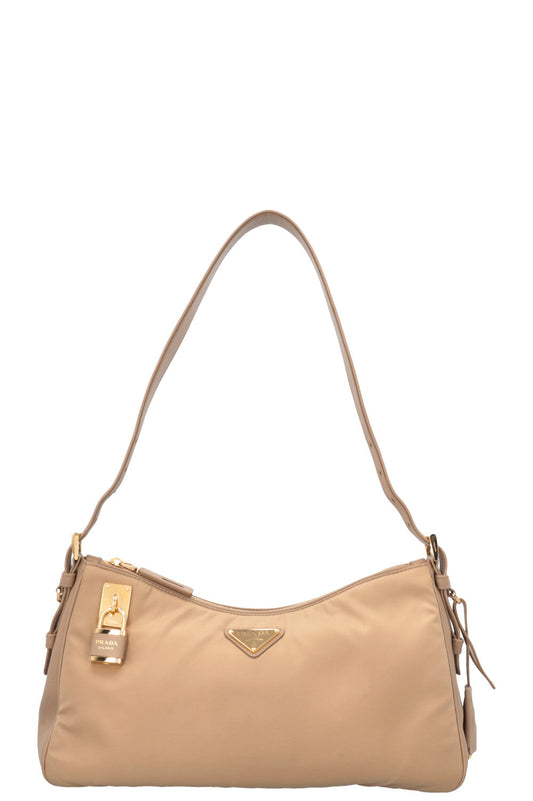 PRADA Aimée Large Re-Nylon Shoulder Bag Beige