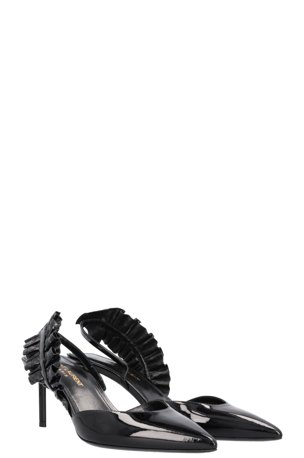 SAINT LAURENT Edie Slingback Heels Patent Black