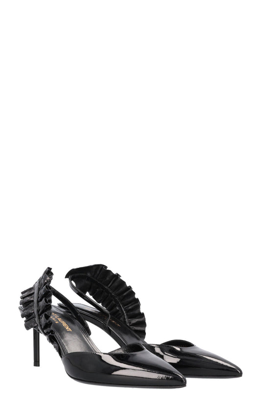 SAINT LAURENT Edie Slingback Heels Patent Black