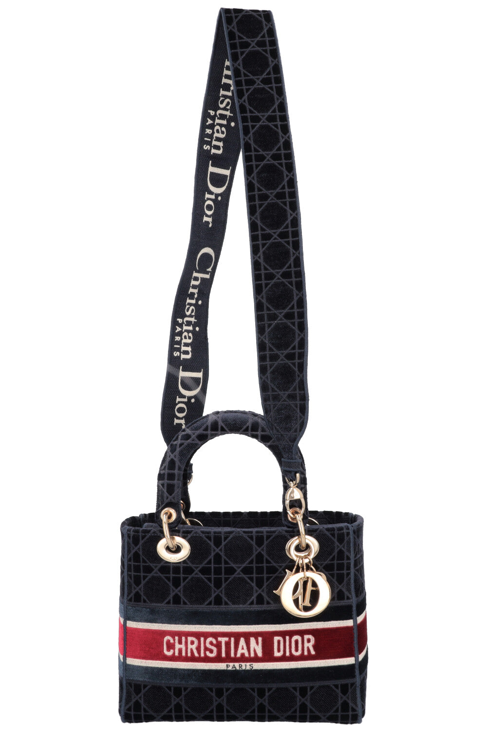 CHRISTIAN DIOR 2021 Lady Dior D-Lite Velvet Navy Red
