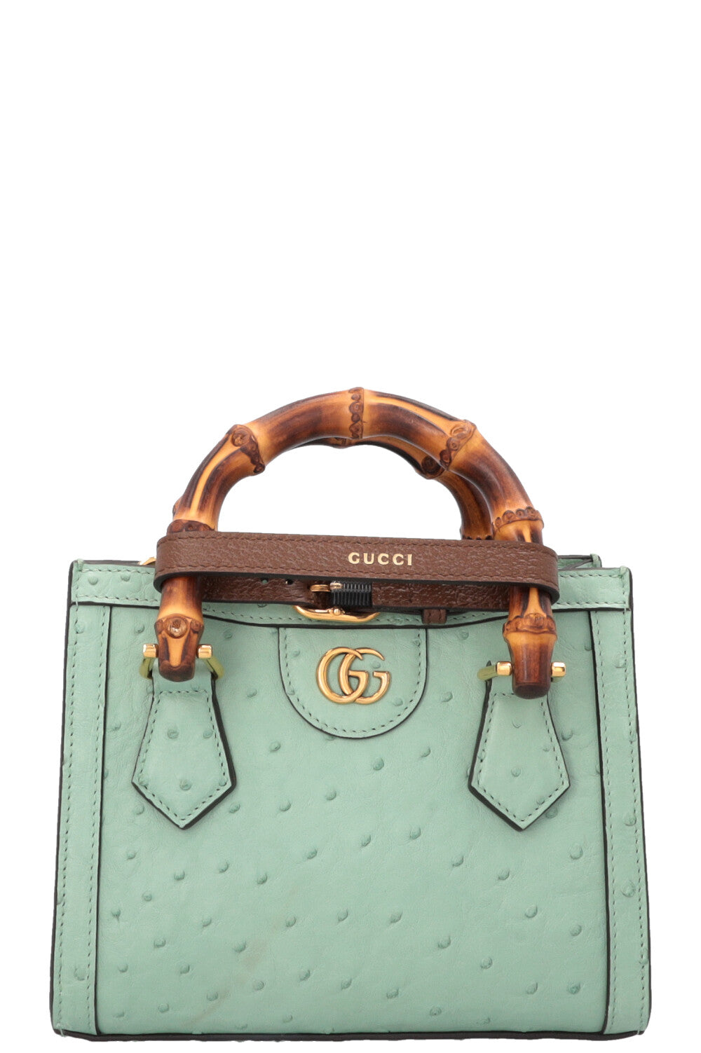 GUCCI Diana Mini Tote Bag Ostrich Turquoise