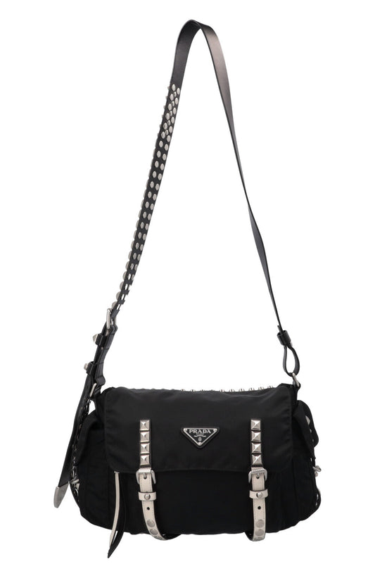 PRADA Studded New Vela Crossbody Bag Black