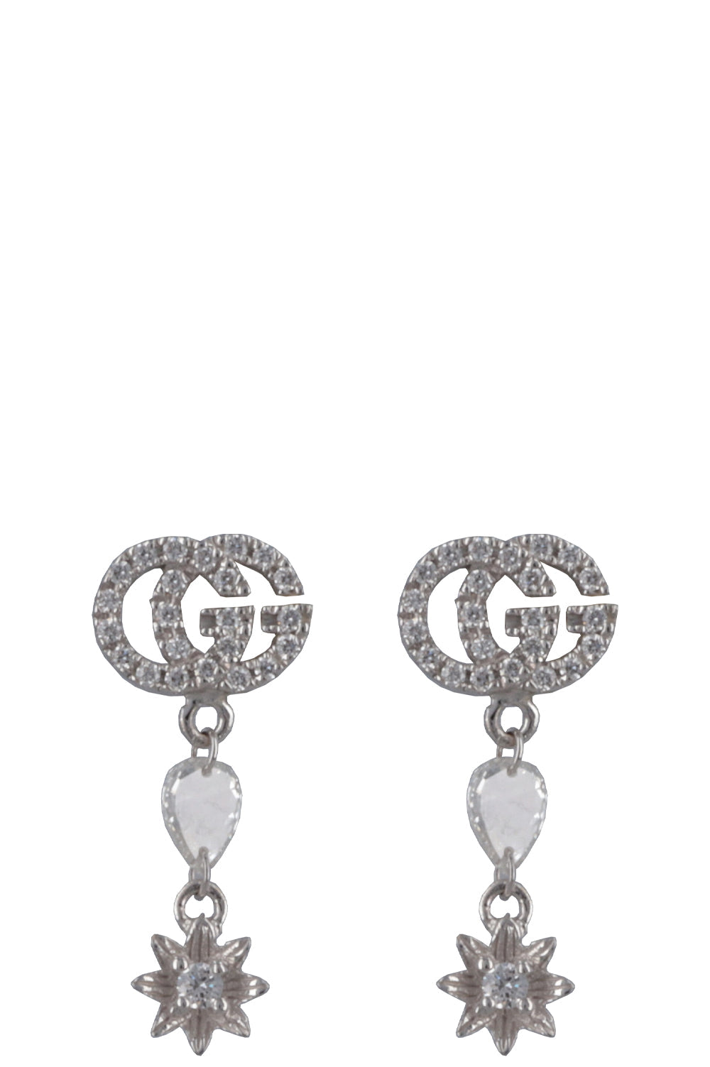 GUCCI Flora GG Diamond Earrings 18k White Gold