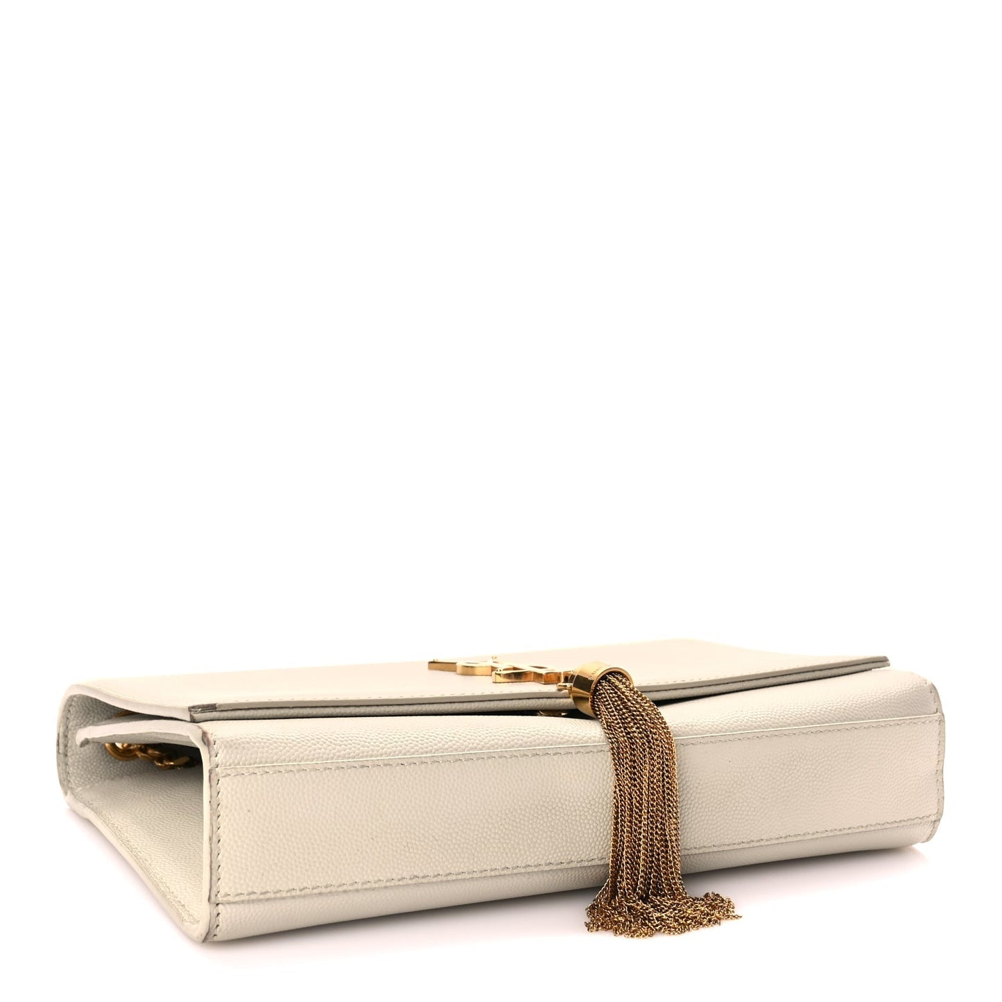 Saint Laurent Grain De Poudre Calfskin Medium Classic Monogram Kate Tassel Satchel Crema Soft