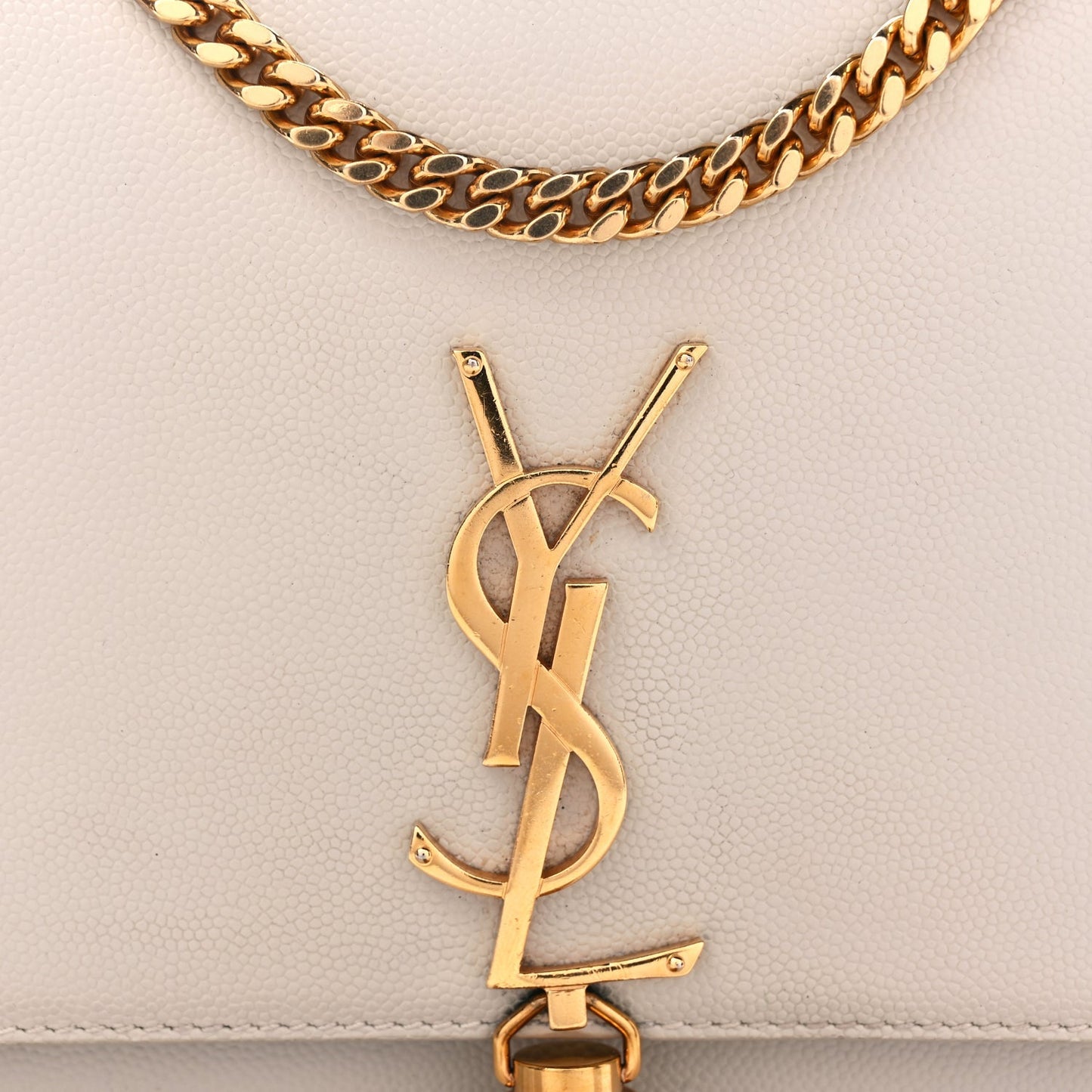 Saint Laurent Grain De Poudre Calfskin Medium Classic Monogram Kate Tassel Satchel Crema Soft