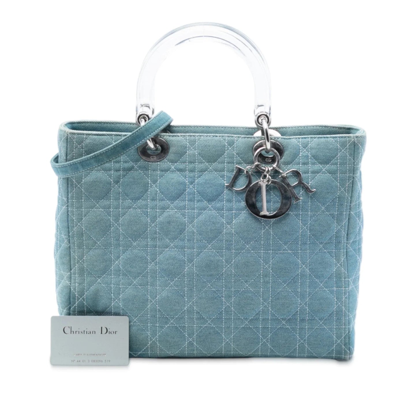 Blue Dior Large Denim Cannage Acrylic Handles Lady Dior Satchel