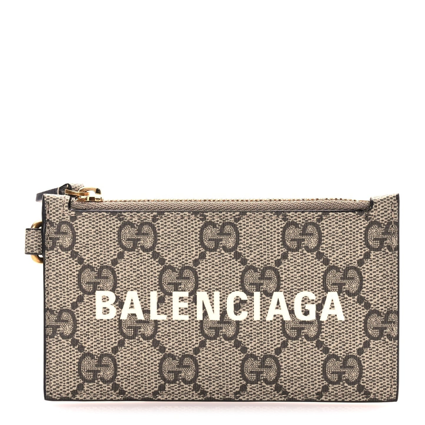 Gucci X BALENCIAGA GG Supreme Monogram Logo Card Case With Strap Beige Ebony