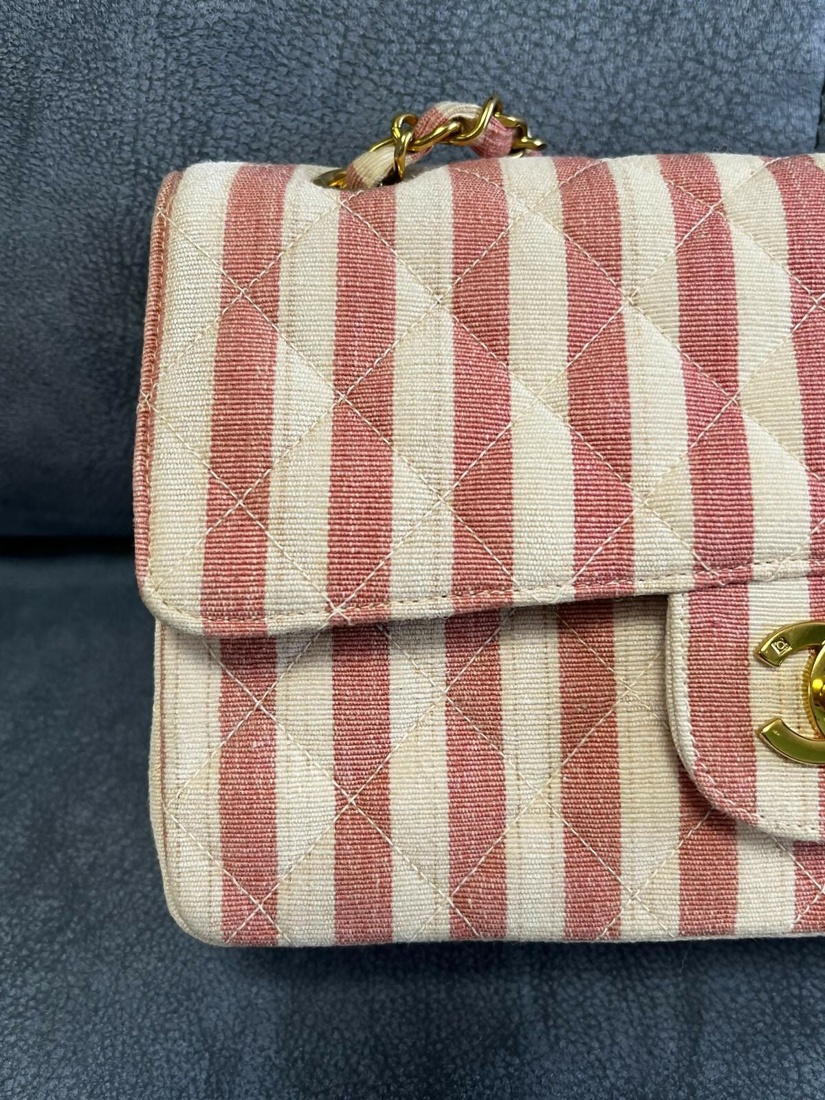 Chanel  Striped Linen Classic Flap Bag