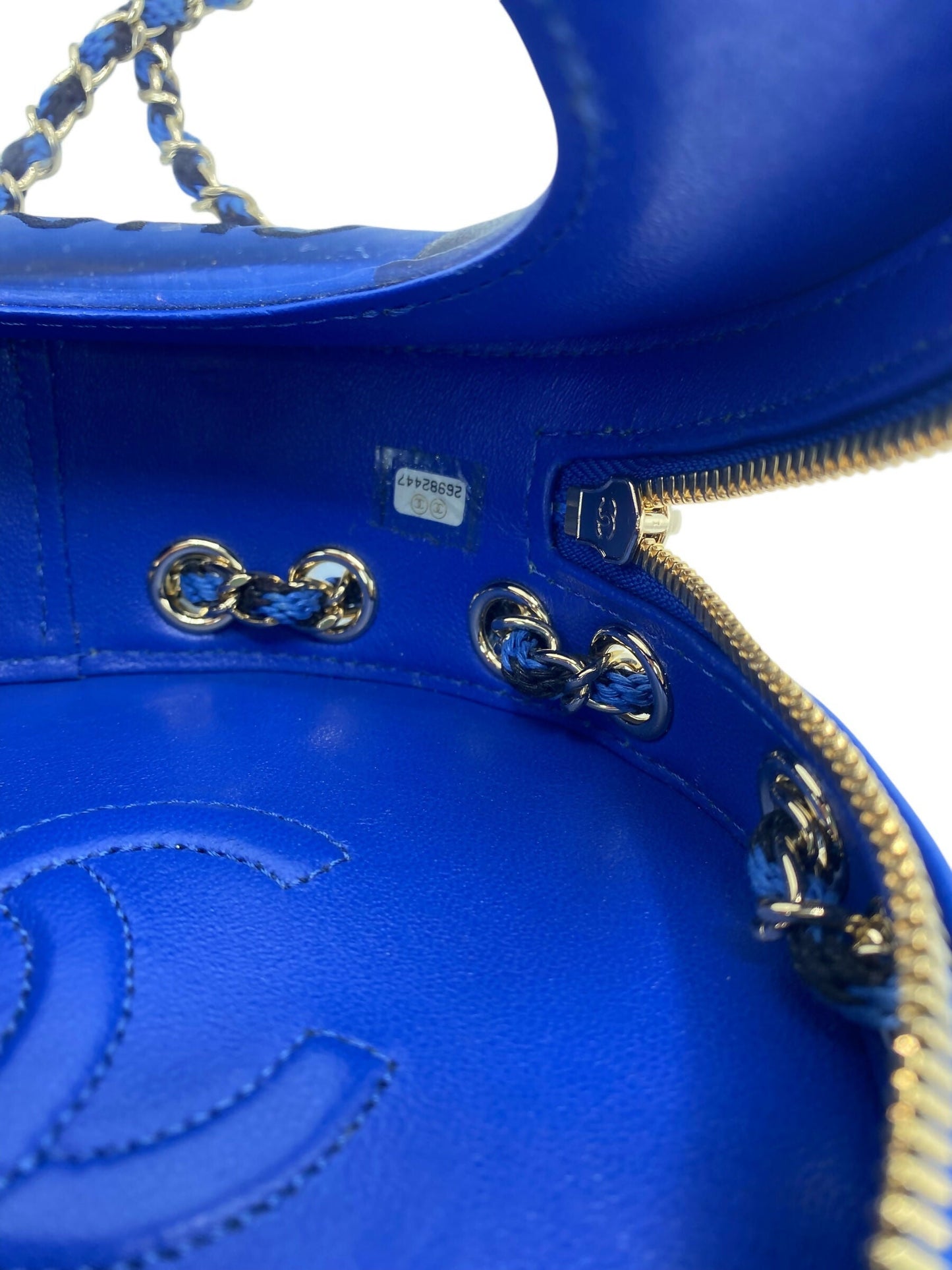 CHANEL 19C LA PAUSA COCO LIFESAVER MINAUDIÈRE BAG BLUE & BLACK WITH CHAMPAGNE GOLD HARDWARE