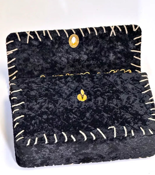Chanel  1993 Black Velvet Whipstitch Flap Bag