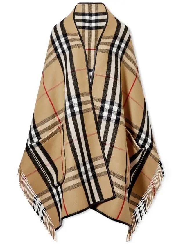 Luxury Burberry ExaGGerated Check Wool Cashmere Cape Archive Beig