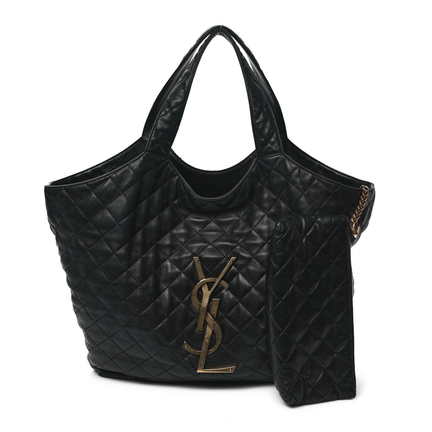 Saint Laurent Lambskin Quilted Maxi Icare Shopping Tote Black
