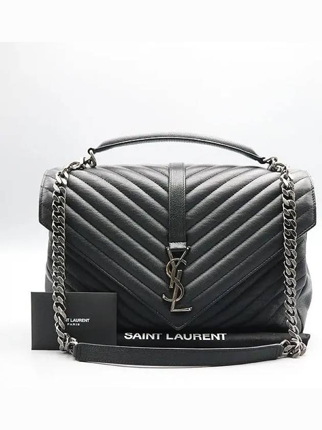 Luxury Saint Laurent Trending 2025 600278 Black leather YSL silver logo decoration COLLEGE large L size tote bag shoulder strap 2WAY