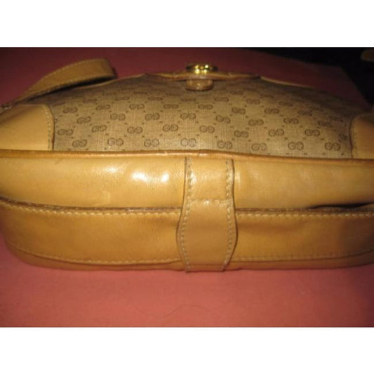 Gucci Vintage Hobo Shades Of Brown Leather Coated Canvas Cross Body Bag