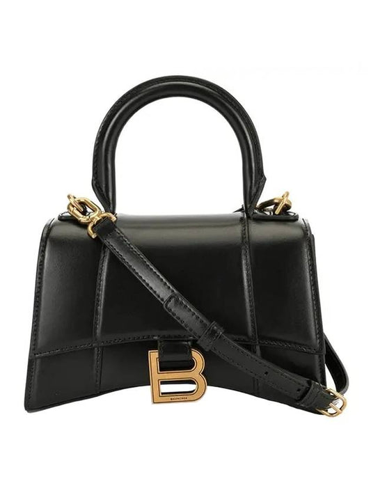 Luxury Balenciaga Trending 2026 Hourglass XS Glossy Calfskin Tote Bag Black