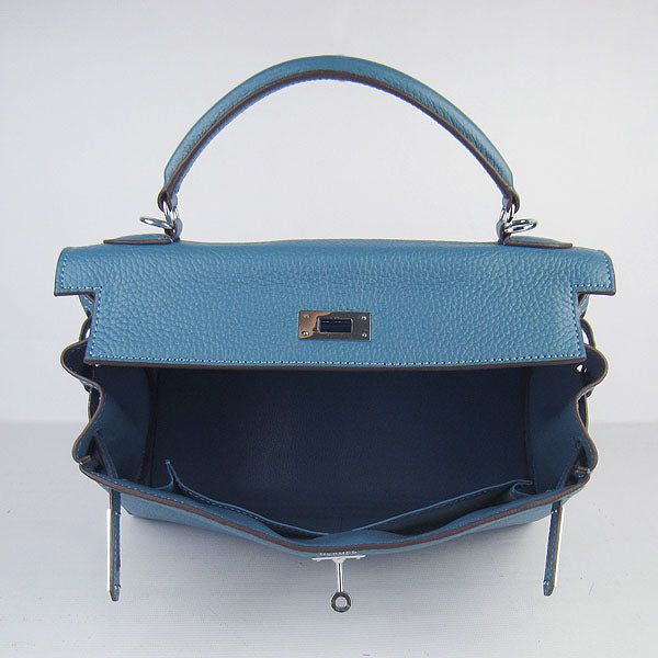Luxury Hermes Kelly 32cm Togo Leather Handbag Blue/Silver